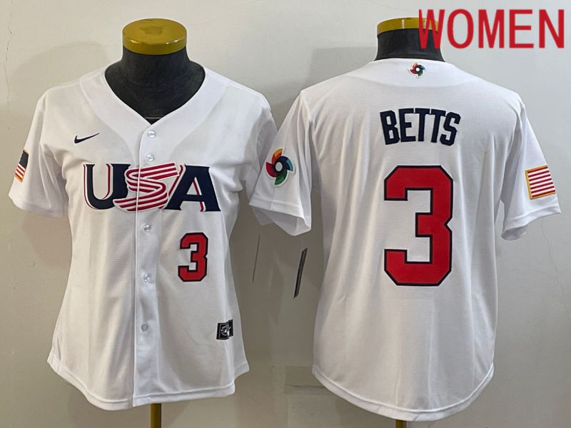 Women 2023 World Cub USA 3 Betts White Nike MLB Jersey1